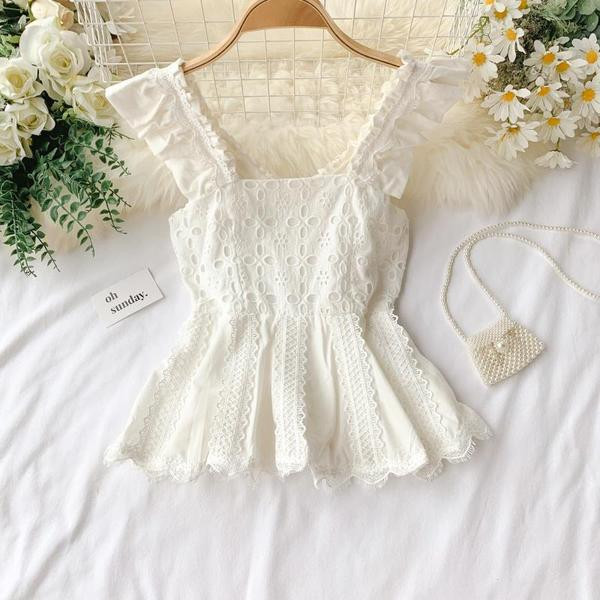 Maieu de damă din dantelă cu decolteu în V în alb și negru