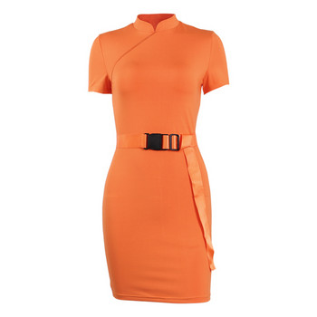 Aktuális női ruha rövid ujjal és övvel narancssárga színben