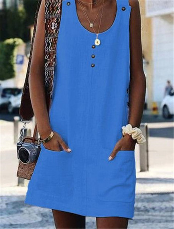 Alkalmi női ruha gombokkal és zsebbel öt színben