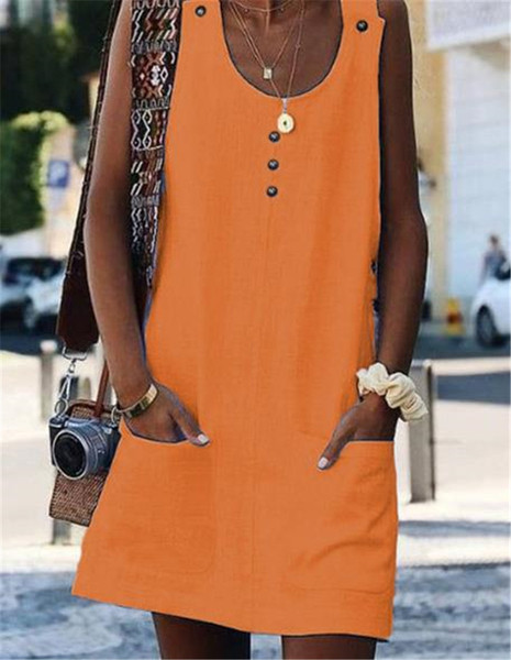 Alkalmi női ruha gombokkal és zsebbel öt színben