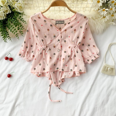 Cămașă de damă cu decolteu în V și nasturi în mai multe culori