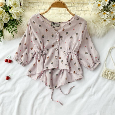 Cămașă de damă cu decolteu în V și nasturi în mai multe culori