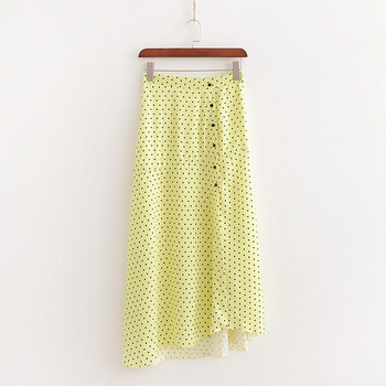 Fusta lunga de dama cu fanta si nasturi potrivita pentru plaja de culoare galbena