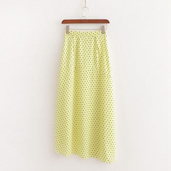 Fusta lunga de dama cu fanta si nasturi potrivita pentru plaja de culoare galbena