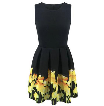 Rochie moderna de dama cu motiv floral in negru