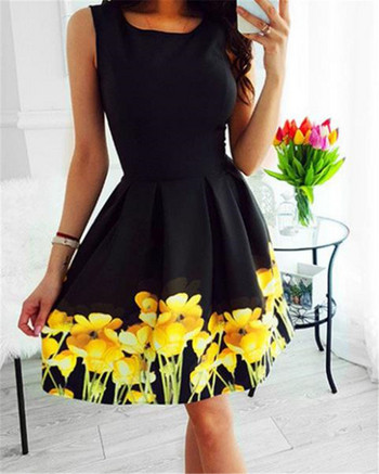 Rochie moderna de dama cu motiv floral in negru