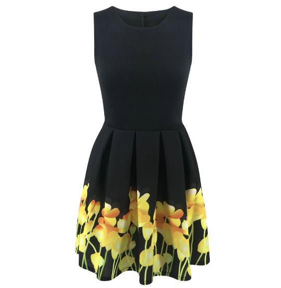 Rochie moderna de dama cu motiv floral in negru