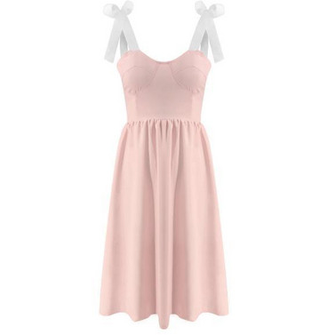 Modern női ruha rózsaszín és zöld szalaggal