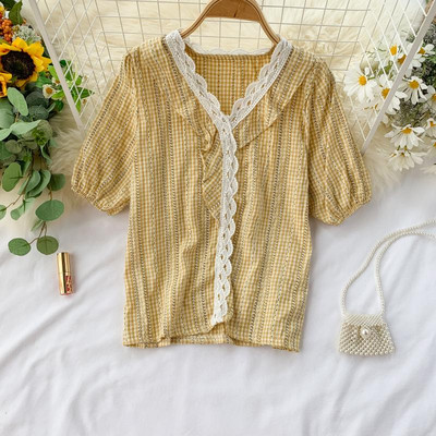 Cămașă damă în carouri cu dantelă în mai multe culori