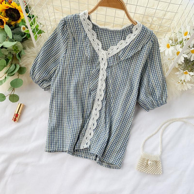 Cămașă damă în carouri cu dantelă în mai multe culori