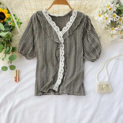 Cămașă damă în carouri cu dantelă în mai multe culori