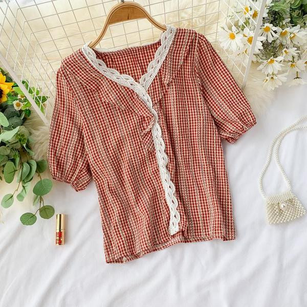 Cămașă damă în carouri cu dantelă în mai multe culori