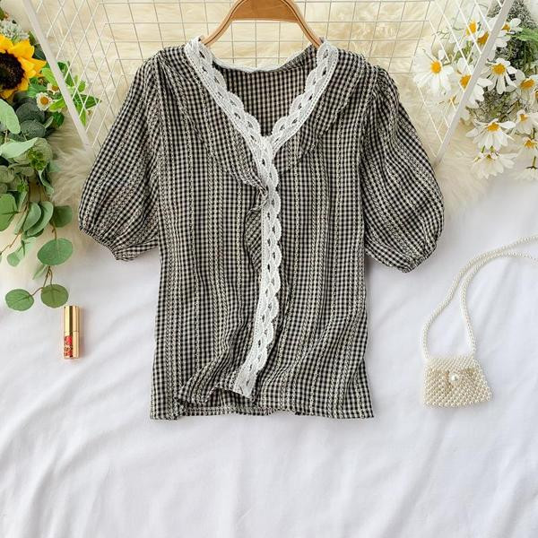 Cămașă damă în carouri cu dantelă în mai multe culori