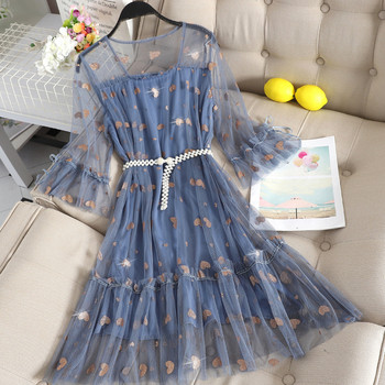 Rochie moderna de dama cu tul si maneci 3/4 in mai multe culori