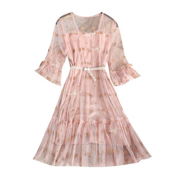 Rochie moderna de dama cu tul si maneci 3/4 in mai multe culori