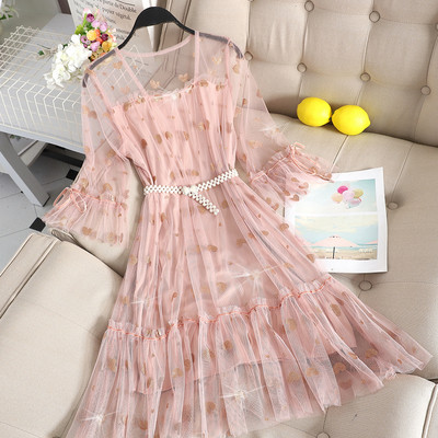 Rochie moderna de dama cu tul si maneci 3/4 in mai multe culori