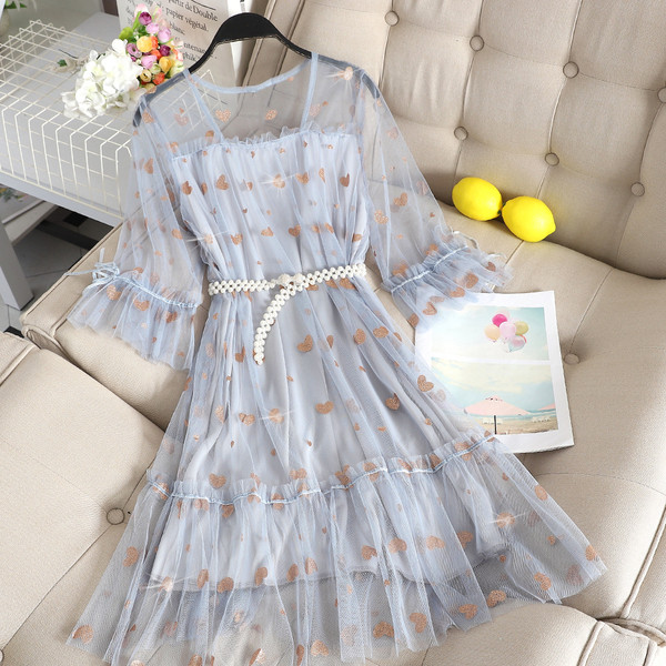 Rochie moderna de dama cu tul si maneci 3/4 in mai multe culori