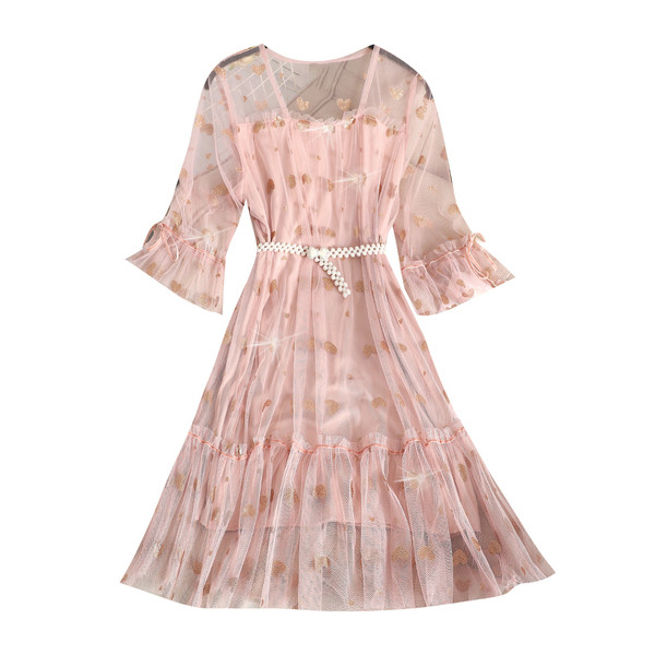 Rochie moderna de dama cu tul si maneci 3/4 in mai multe culori