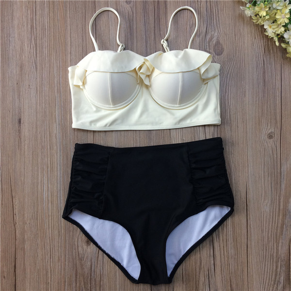 Κομψό γυναικείο μαγιό με υψηλή μέση σε διάφορα χρώματα