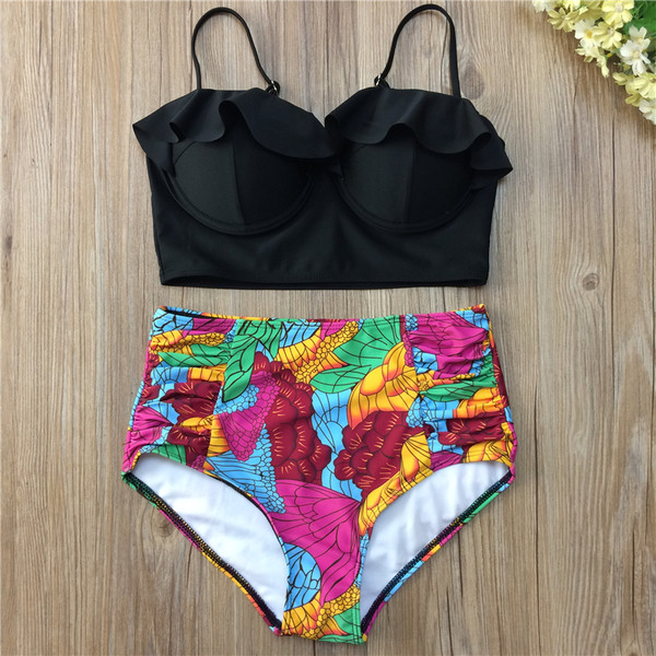 Κομψό γυναικείο μαγιό με υψηλή μέση σε διάφορα χρώματα