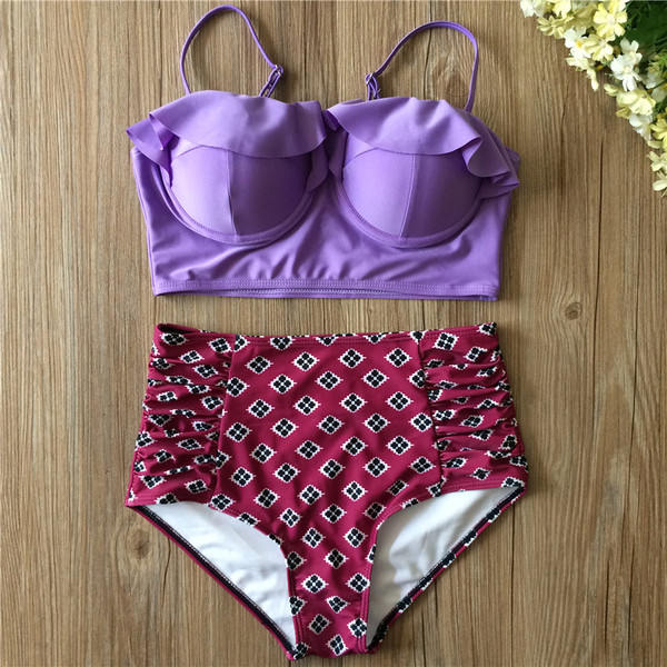 Κομψό γυναικείο μαγιό με υψηλή μέση σε διάφορα χρώματα