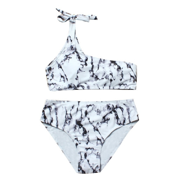 Μοντέρνο γυναικείο μαγιό μπικίνι  με λευκό μαρμάρινο αποτέλεσμα