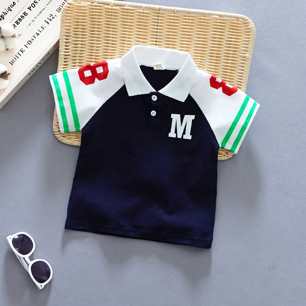 Gyermek póló gombokkal és gallérral két színben - fiúknak