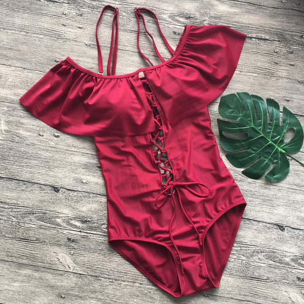 Κομψό μαγιό με κορδόνια σε τέσσερα χρώματα