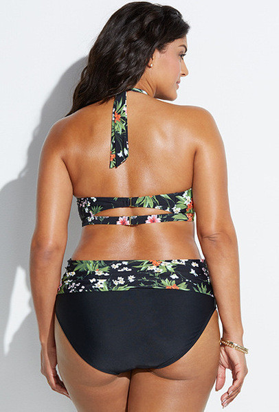 Costum de baie dama marime mare in doua parti in doua culori