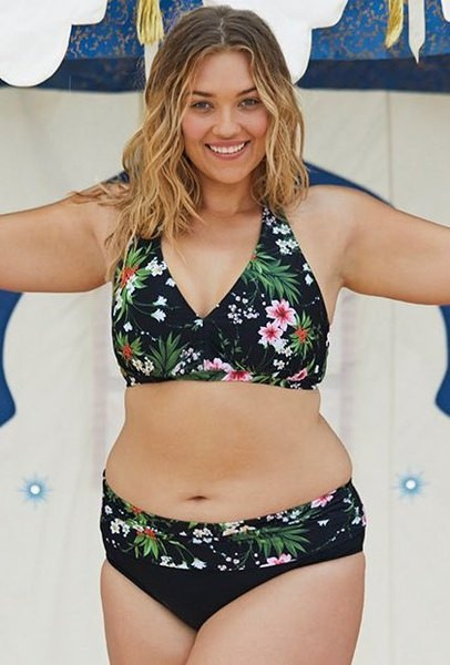 Costum de baie dama marime mare in doua parti in doua culori