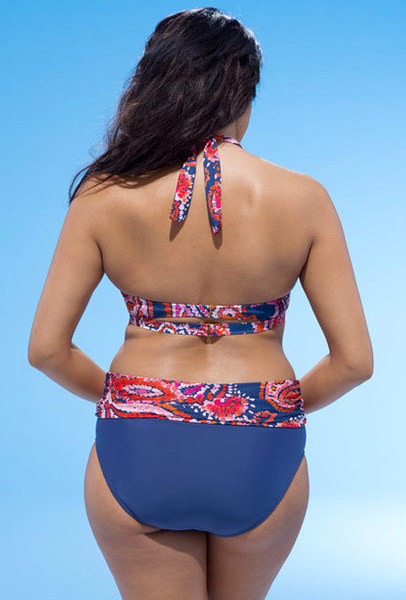 Costum de baie dama marime mare in doua parti in doua culori