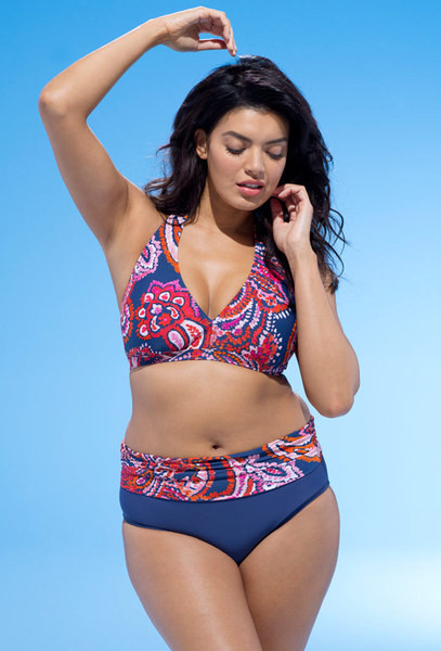 Costum de baie dama marime mare in doua parti in doua culori