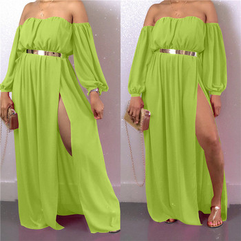 Rochie lunga de dama cu fanta si curea in mai multe culori