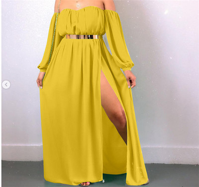 Rochie lunga de dama cu fanta si curea in mai multe culori