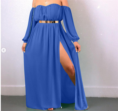 Rochie lunga de dama cu fanta si curea in mai multe culori