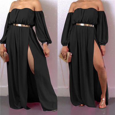 Rochie lunga de dama cu fanta si curea in mai multe culori