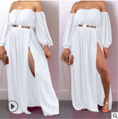 Rochie lunga de dama cu fanta si curea in mai multe culori