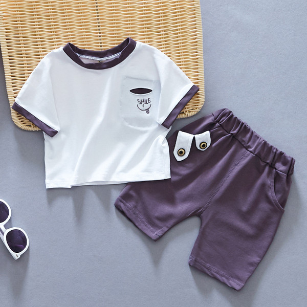 Set copii pentru baieti in doua culori cu broderie si buzunare