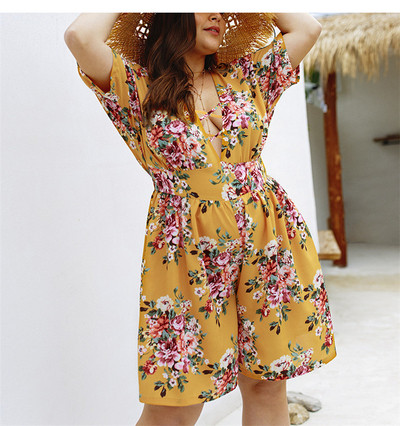 Γυναικεία ολόσωμη φόρμα με floral τύπωμα μέχρι 4XL