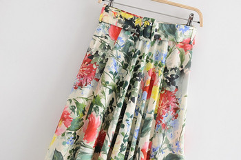 Fusta de dama moderna cu talie inalta si curea cu model floral