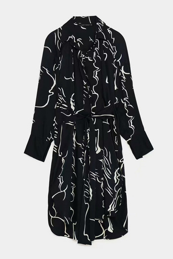 Rochie de damă de actualitate cu mâneci lungi și curea în talie