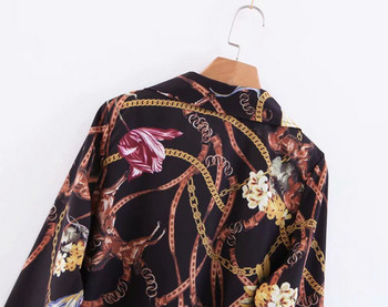 Rochie de damă până la genunchi și mâneci lungi cu model floral