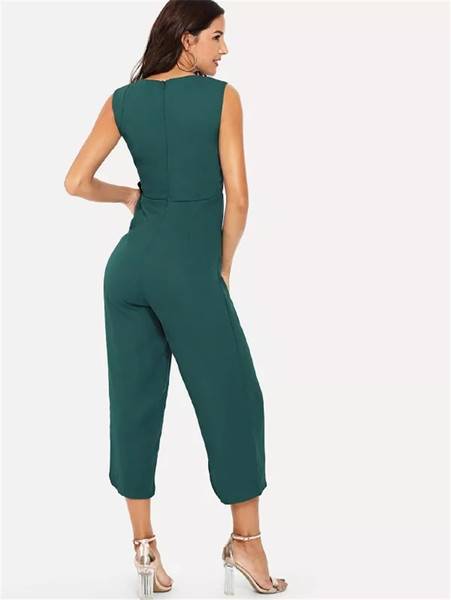 Salopeta de dama cu decolteu in V de culoare verde