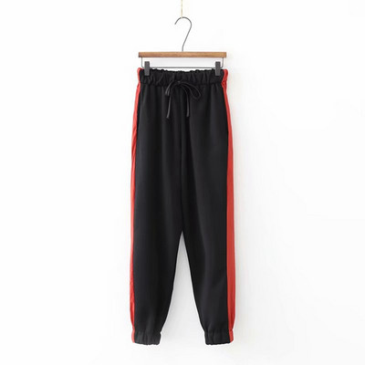 Pantaloni sport de damă cu elastic în talie și glezne și margine laterală