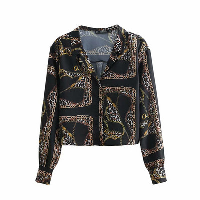 Cămașă scurtă modernă de damă cu mâneci lungi și model colorat