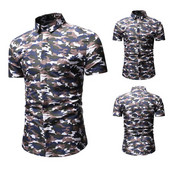 Cămașă bărbați Model slim cu mâneci scurte și motiv de camuflaj
