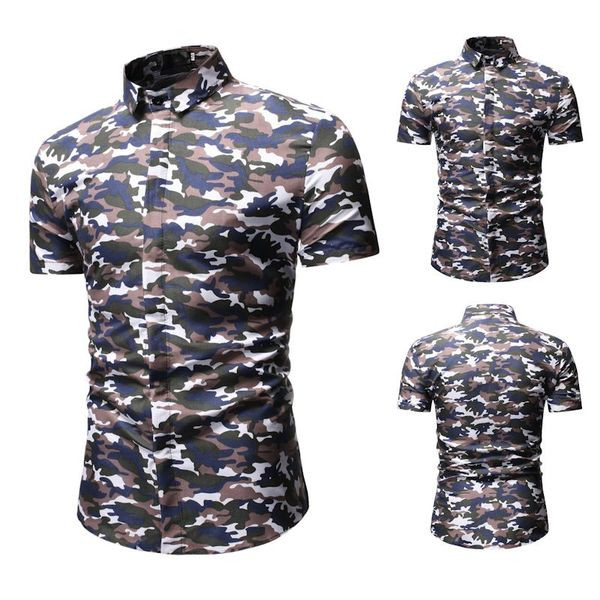 Cămașă bărbați Model slim cu mâneci scurte și motiv de camuflaj