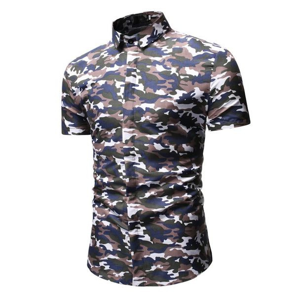 Cămașă bărbați Model slim cu mâneci scurte și motiv de camuflaj