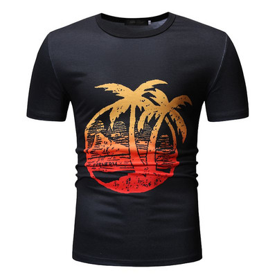 Nyári férfi póló színes nyomattal, fekete-fehérben