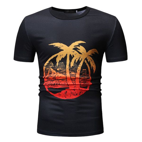 Nyári férfi póló színes nyomattal, fekete-fehérben